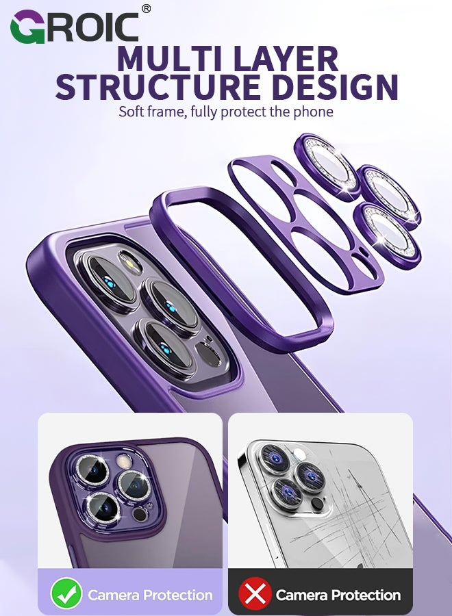 GROIC Case Compatible with iPhone 15 Pro 6.1 Inches Glitter Case with HD Glass Screen Protector, Phone Case Electroplated with Rhinestone Eternal Flower Protective Cover Slim Glitter Clear Case - Image 2