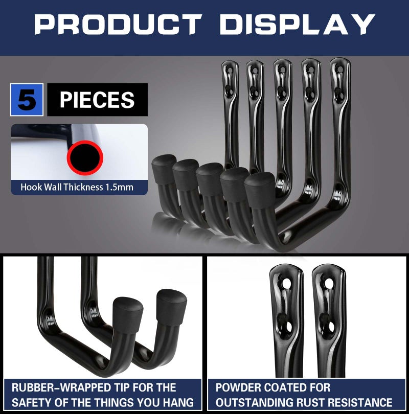 Dreecy J Utility Hooks For Hanging Heavy Duty Garage Storage Utility Hooks Utility Hooks For Garage Wall Color Black 5 Pack - Image 3