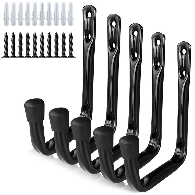 Dreecy J Utility Hooks For Hanging Heavy Duty Garage Storage Utility Hooks Utility Hooks For Garage Wall Color Black 5 Pack - Image 1