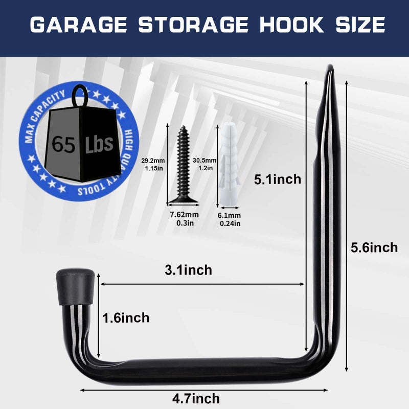 Dreecy J Utility Hooks For Hanging Heavy Duty Garage Storage Utility Hooks Utility Hooks For Garage Wall Color Black 5 Pack - Image 2