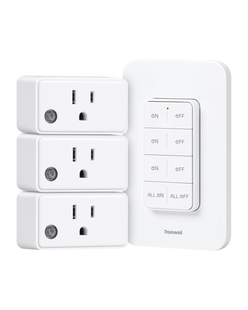 treewell Remote Control Outlet Wireless Wall Mounted Light Switch, 3 Independent Control Outlets, 200FT RF Range, Mini Outlet Plug, 15A/1875W High-Power for Lamps, Lights, Household Appliances, ETL Listed - Image 1