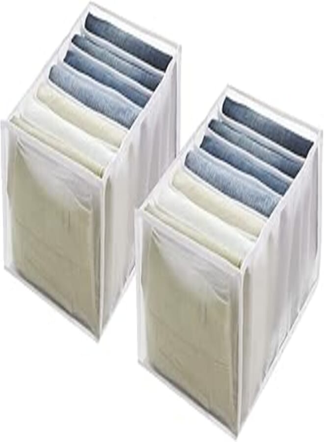 Wardrobe Closet Organizer for Drawers, 2PCS-Clothes Organizer, Jeans Organizer for Closet, Plastic Storage Drawers for Clothes, Suitable for Jeans/Trousers/Pants/Scarf/Shawl/Hoodie 