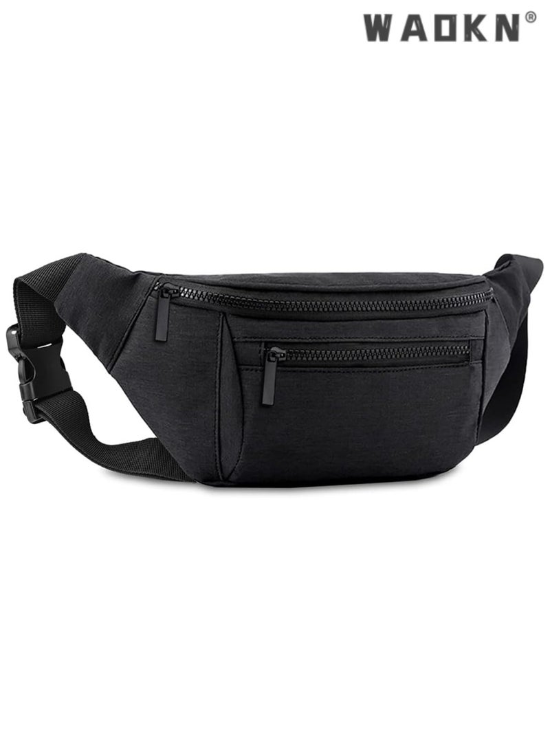 WAOKN Versatile Waist Bag for Men & Women, Portable Crossbody Belt Bag, Suitable for Travel, Running & Cycling, Large Capacity Design for Easy Storage of Phone & Wallet, Fashionable Black Color  - Image 1