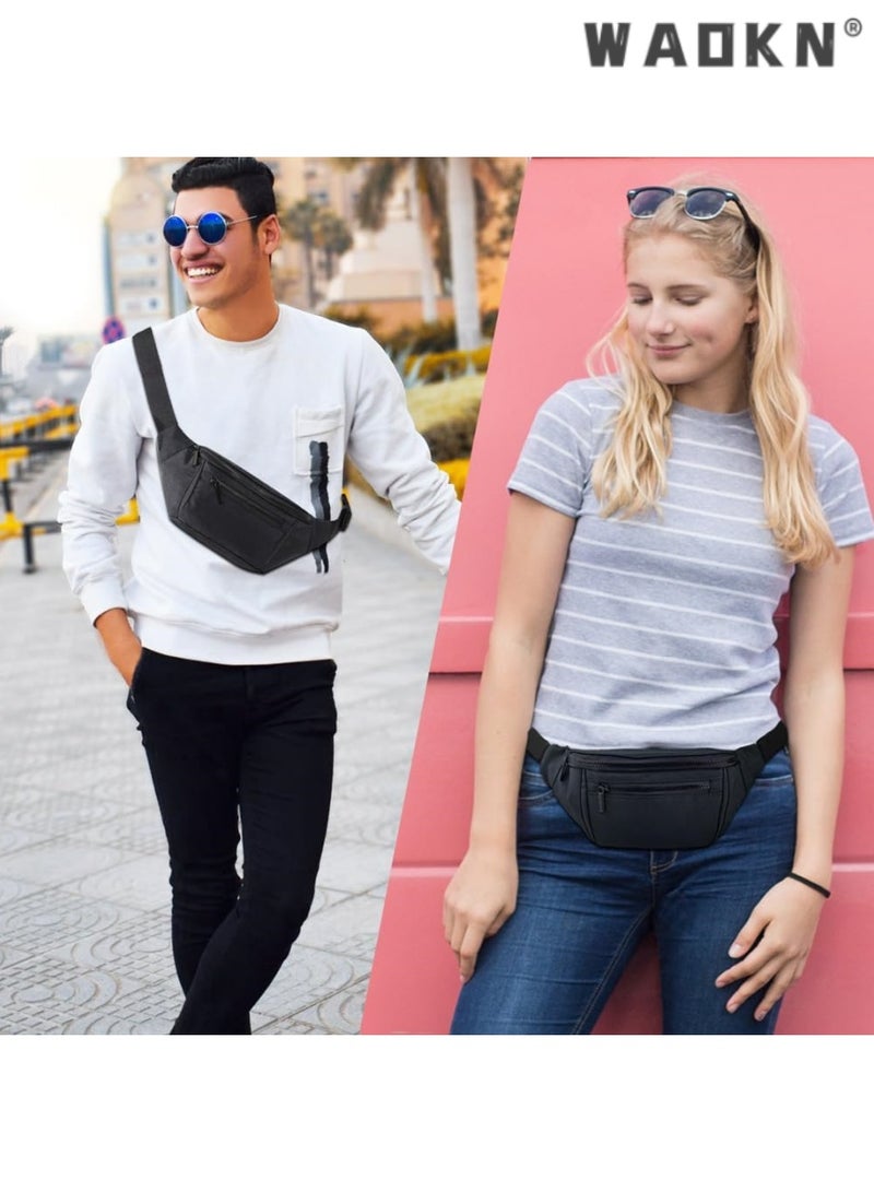 WAOKN Versatile Waist Bag for Men & Women, Portable Crossbody Belt Bag, Suitable for Travel, Running & Cycling, Large Capacity Design for Easy Storage of Phone & Wallet, Fashionable Black Color  - Image 2