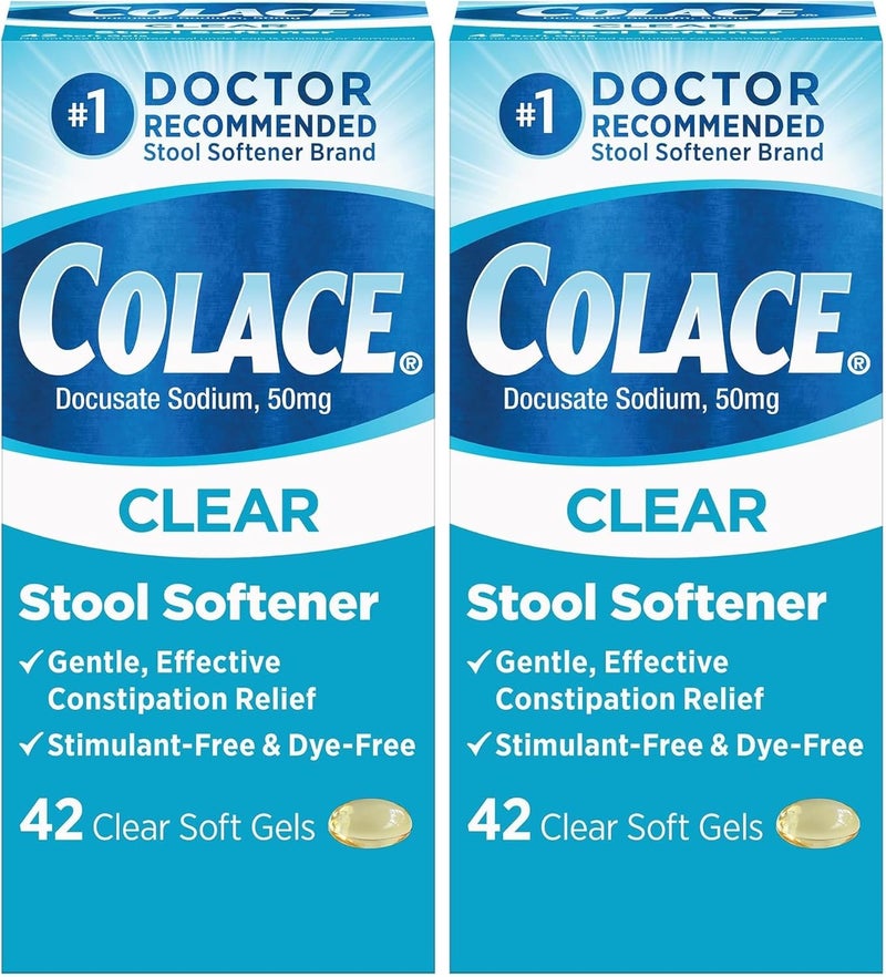 Colace Clear Stool Softener Soft Gel Capsules Constipation Relief 50mg Docusate Sodium Doctor Recommended 42ct Pack of 2 - Image 1