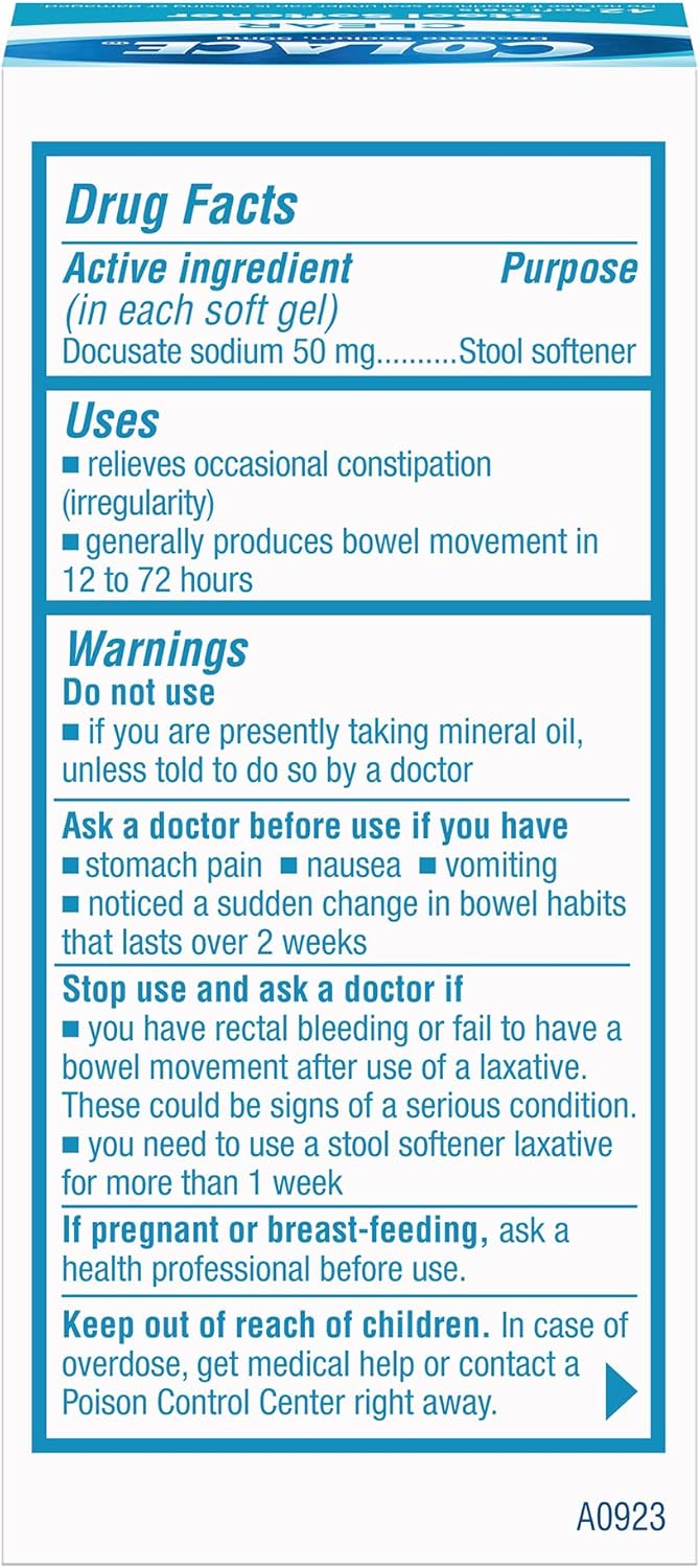 Colace Clear Stool Softener Soft Gel Capsules Constipation Relief 50mg Docusate Sodium Doctor Recommended 42ct Pack of 2 - Image 2