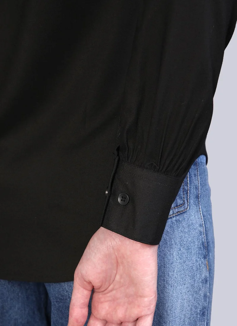 Urbano Fashion  Urbano Fashion Women's Black Modal Viscose Full Sleeve Regular Fit Casual Solid Shirt with Mandarin Collar for Women | Best Price UAE