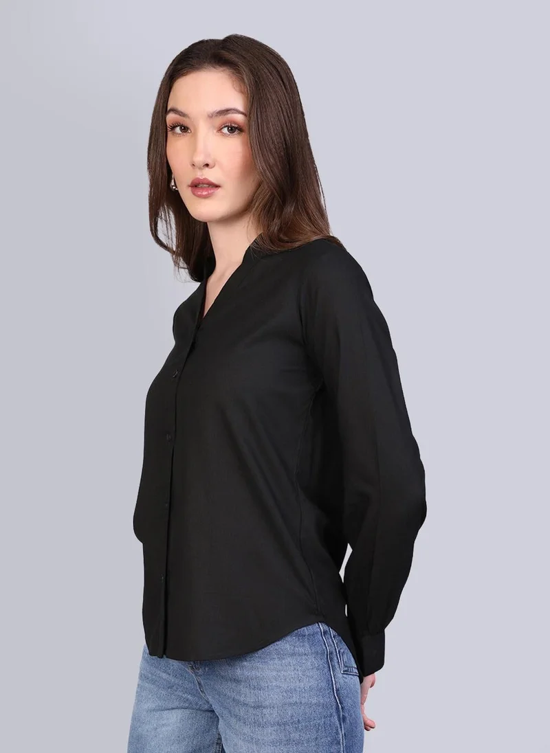 Urbano Fashion  Urbano Fashion Women's Black Modal Viscose Full Sleeve Regular Fit Casual Solid Shirt with Mandarin Collar for Women | Best Price UAE