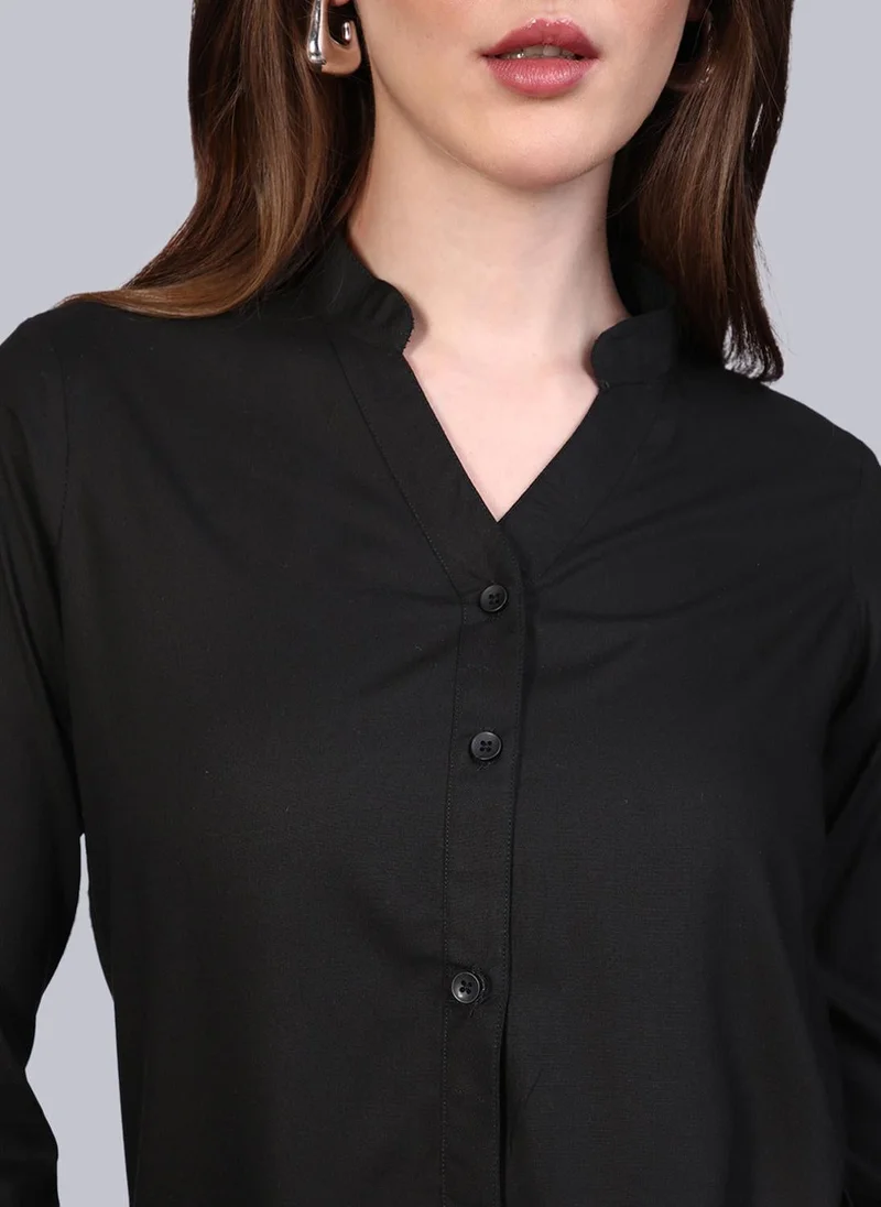 Urbano Fashion  Urbano Fashion Women's Black Modal Viscose Full Sleeve Regular Fit Casual Solid Shirt with Mandarin Collar for Women | Best Price UAE