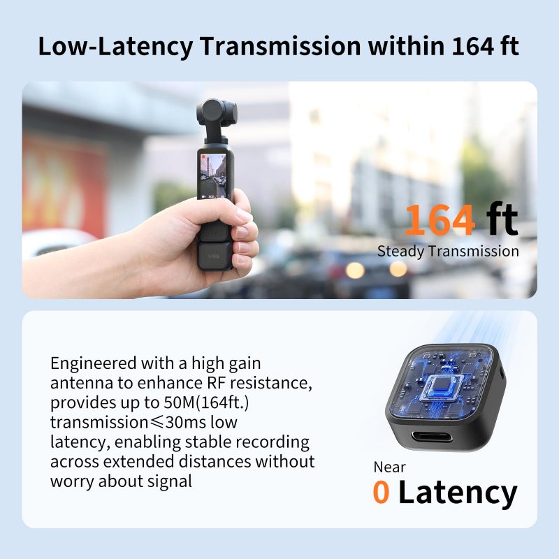 VRIG MC-02 Wireless Microphone Kit (2 TX + 1 RX + Charging Case) for DJI Osmo Pocket 3, Mini Wireless Lavalier Microphone, Magnetic Attachment, Noise Cancellation, 30Hrs Use, Vlog, Live Streaming - Image 3