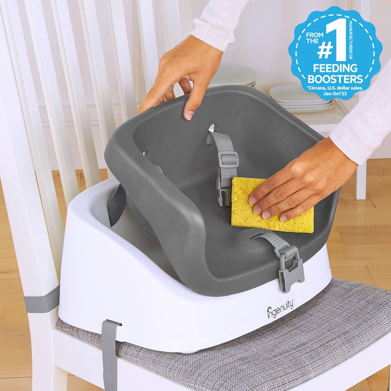 Ingenuity SmartClean Toddler Booster Seat for Kitchen Chair - Lightweight for on-the-go, Easy-Clean, 3-Point Harness Strap - Booster Seat for Dining Table, Slate - Image 2