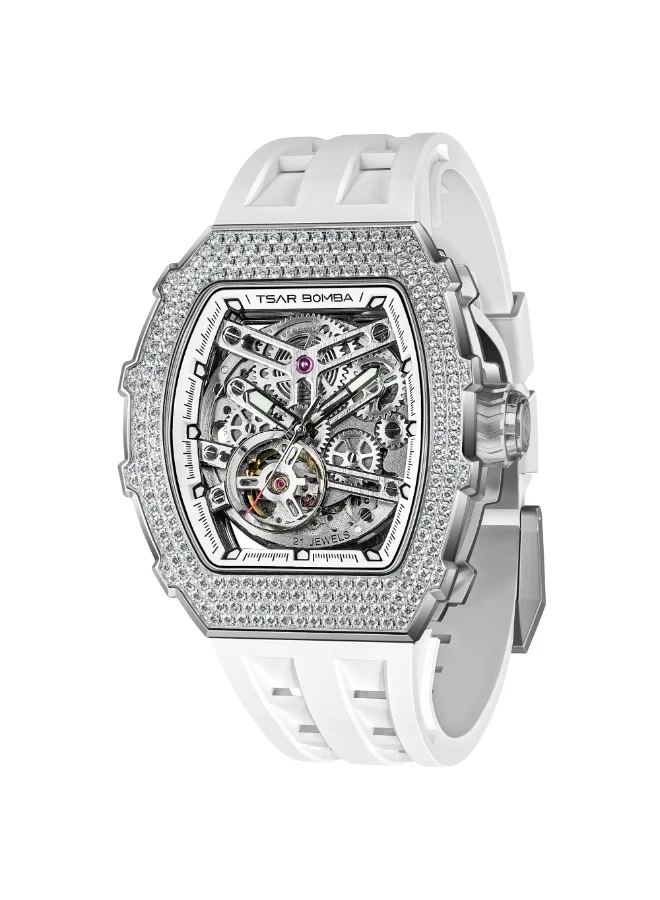 TSAR BOMBA Tsar Bomba Men's Watch Automatic Skeleton Mechanism Watch Luxury Sapphire Barrel Waterproof 50 m Durable Brand Rectangular Diving Sport Military Gift Man