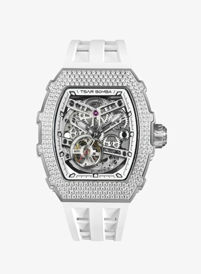 Tsar Bomba Men's Watch Automatic Skeleton Mechanism Watch Luxury Sapphire Barrel Waterproof 50 m Durable Brand Rectangular Diving Sport Military Gift Man