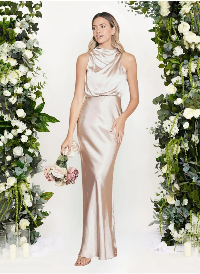 Style Cheat Drape Neck Maxi Satin Dress