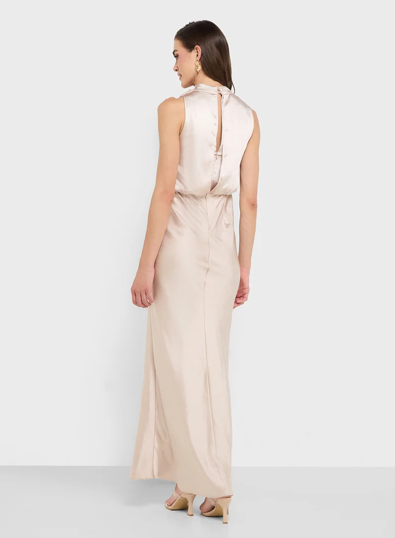 Style Cheat Satin Cowl Neck Dress