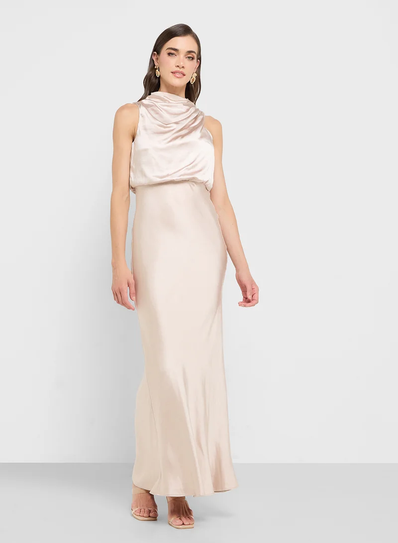 Style Cheat Satin Cowl Neck Dress