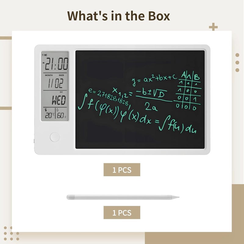 لوح الكتابة LCD القابل لإعادة الشحن مقاس 10.3 بوصة، ساعة التقويم للخرف مع لوح الملاحظات، عرض الوقت والتاريخ ودرجة الحرارة ومخطط المهام، هدية للتقاعد، يشمل قلمًا - Image 4