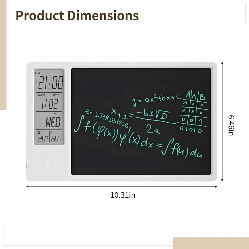 لوح الكتابة LCD القابل لإعادة الشحن مقاس 10.3 بوصة، ساعة التقويم للخرف مع لوح الملاحظات، عرض الوقت والتاريخ ودرجة الحرارة ومخطط المهام، هدية للتقاعد، يشمل قلمًا - Image 3