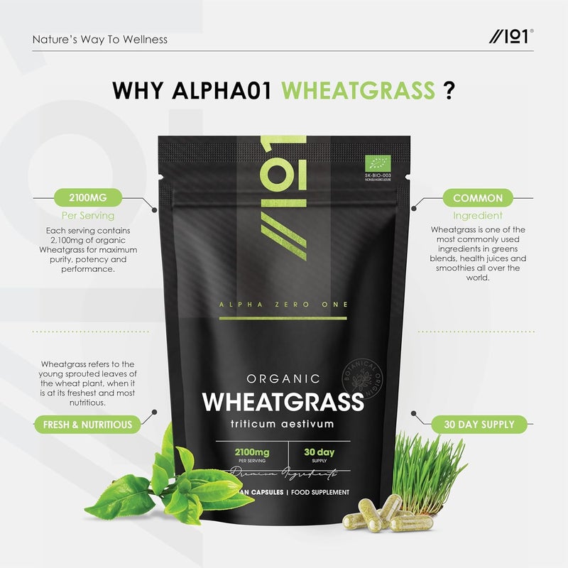 ALPHA01 Organic Wheatgrass 2100mg - High Strength Triticum Aestivum Supplement - 90 Vegan Capsules - Resealable and Recyclable Pouch - by Alpha01 - Image 2