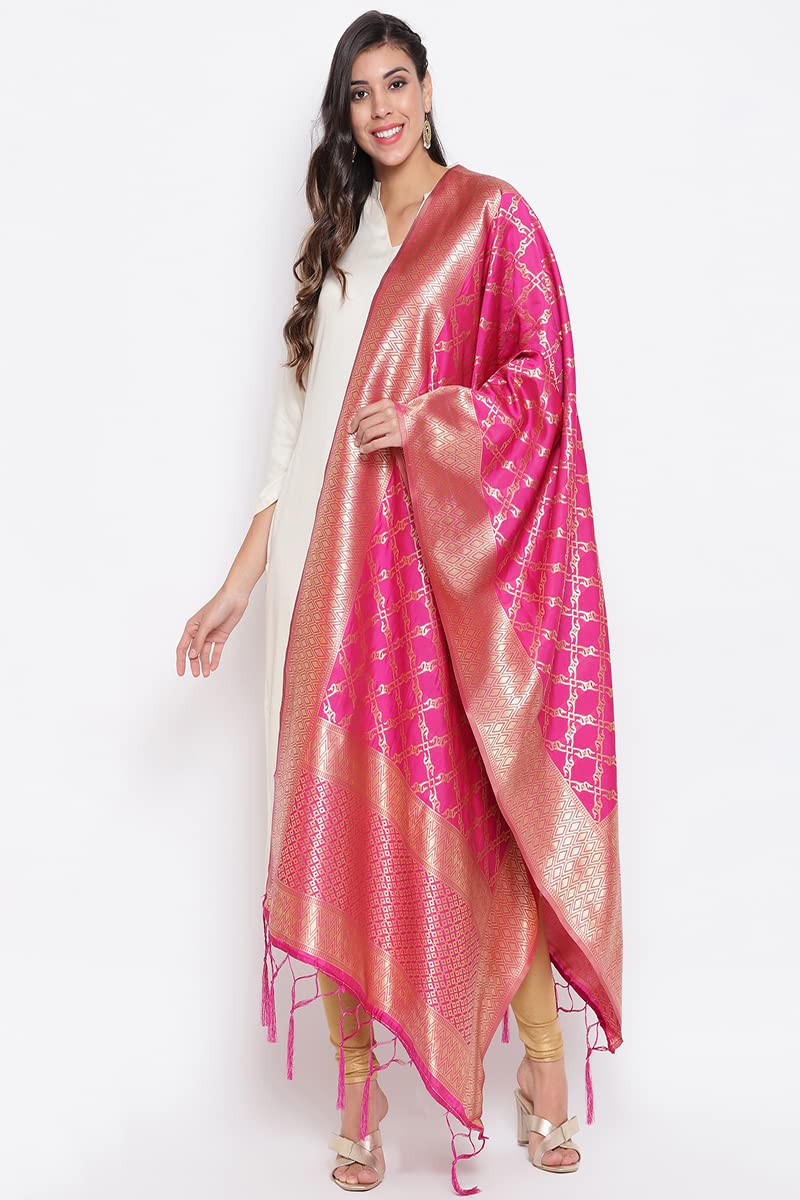 Lilots Women's Solid Silk Blend Dupatta (1138-combo_Rani Pink & Red_Free Size) - Image 2