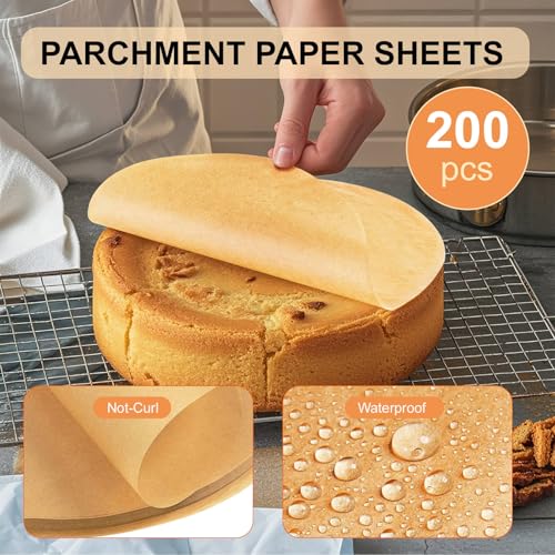 MFJUNS 200Pcs 8-Inch Round Baking Parchment Paper - Parchment sheets Made for Delicious Baking Results, Perfectly Fits Standard Pans, Non-Stick, Waterproof, and Tear-Resistant - Image 3