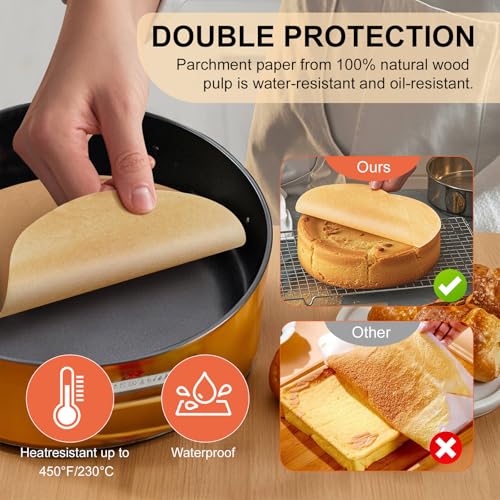MFJUNS 200Pcs 8-Inch Round Baking Parchment Paper - Parchment sheets Made for Delicious Baking Results, Perfectly Fits Standard Pans, Non-Stick, Waterproof, and Tear-Resistant - Image 4