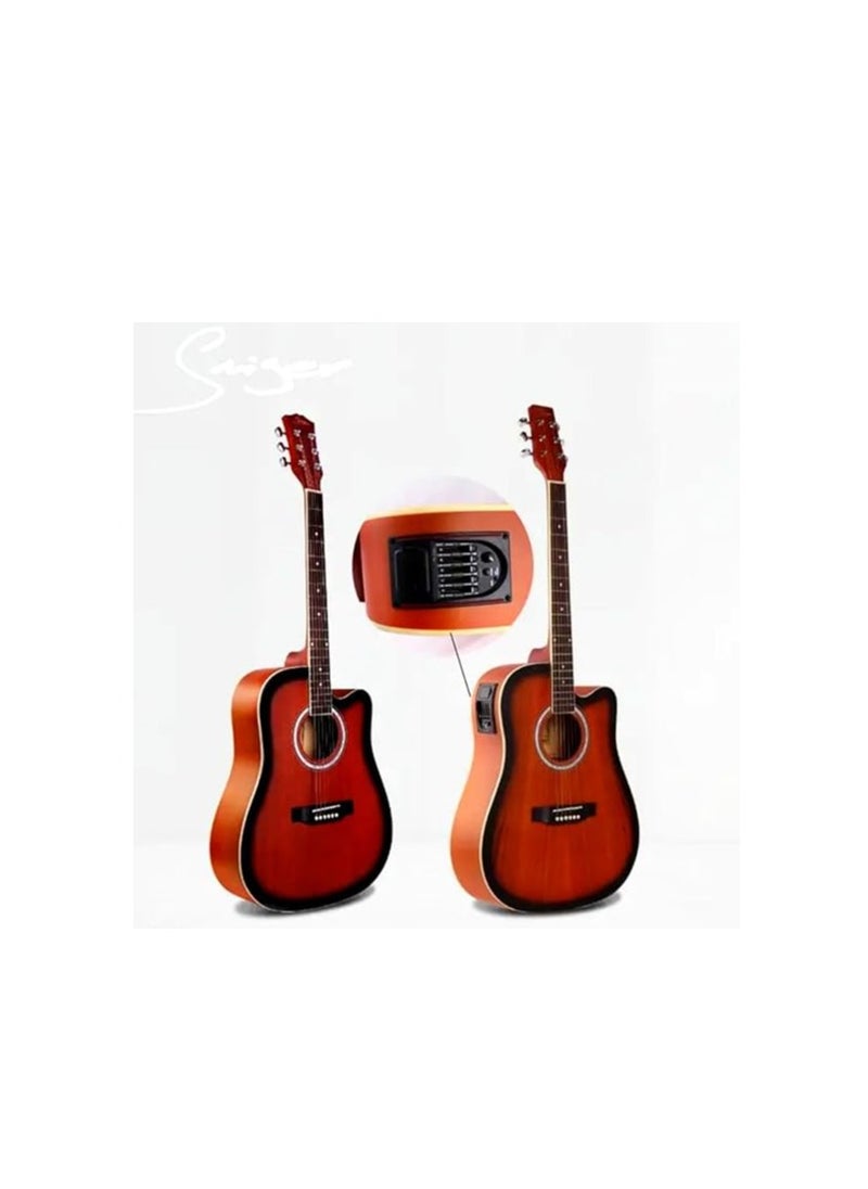 Megarya Semi Acoustic Guitar Red Sunburst Guitar With Bag, TG 10 Amplifier Capo Strap and Cable For Beginner and Intermediate Combo Offer  - Image 2