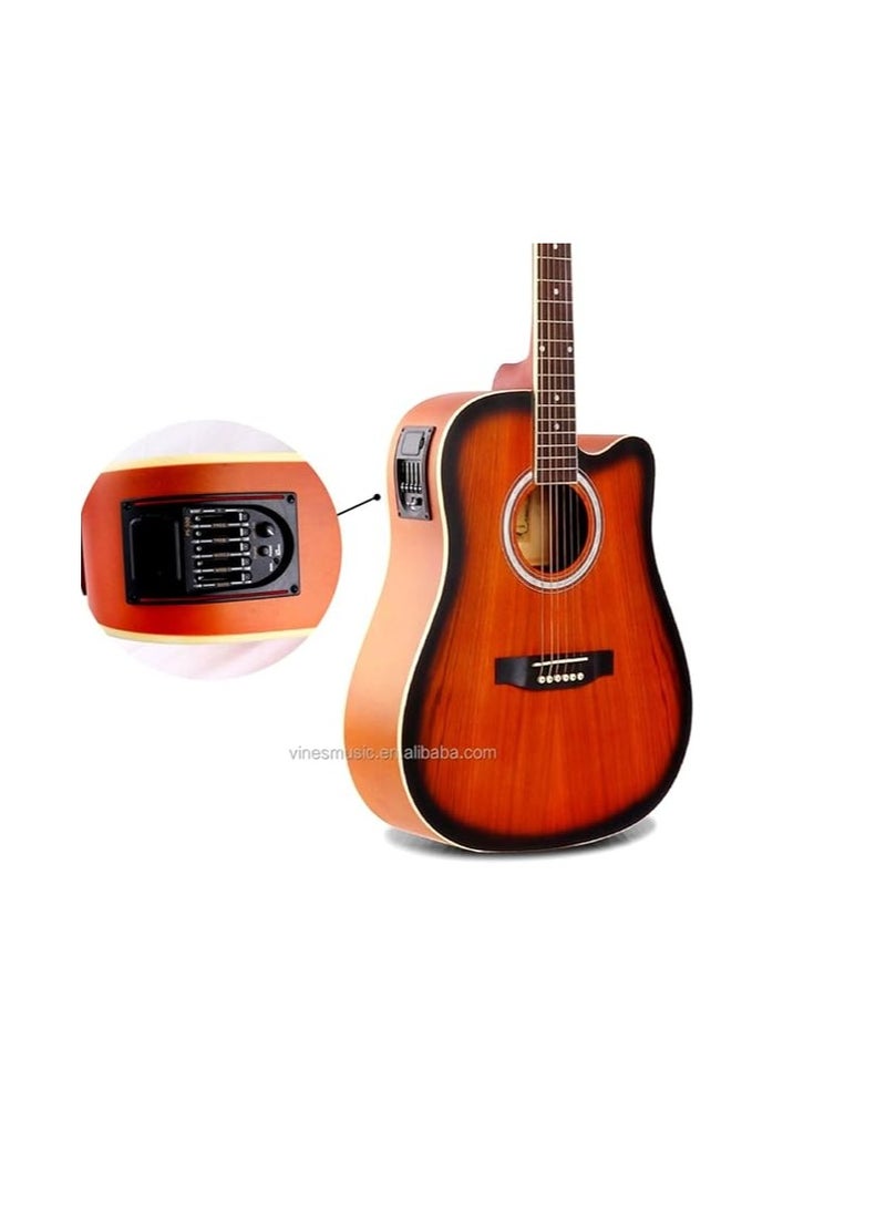 Megarya Semi Acoustic Guitar Red Sunburst Guitar With Bag, TG 10 Amplifier Capo Strap and Cable For Beginner and Intermediate Combo Offer  - Image 3