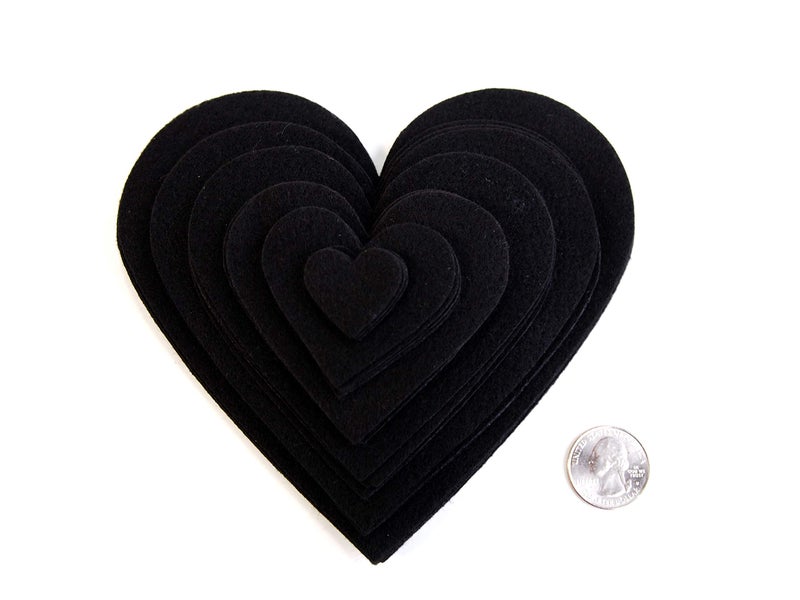 Playfully Ever After 1 to 6 inch Multi-Size Pack 24pc Felt Hearts (Black) - Image 2
