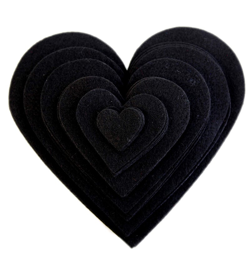 Playfully Ever After 1 to 6 inch Multi-Size Pack 24pc Felt Hearts (Black) - Image 1