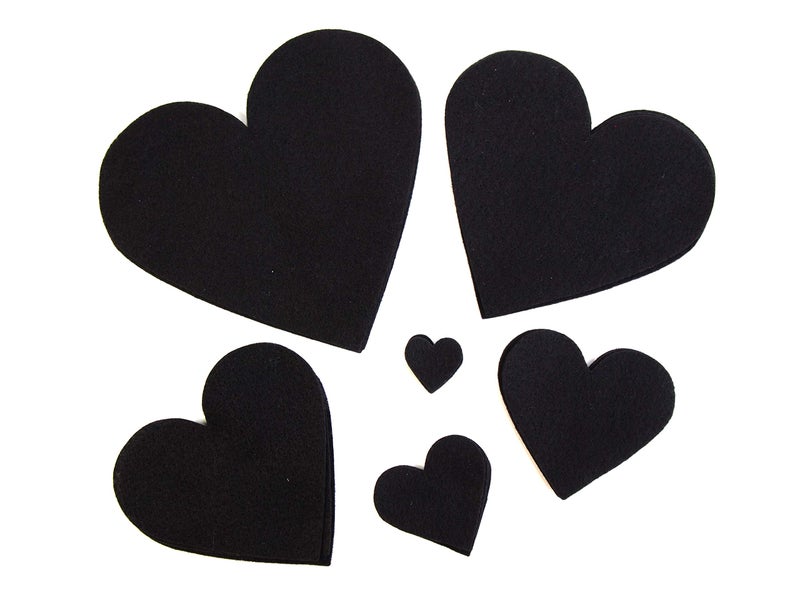 Playfully Ever After 1 to 6 inch Multi-Size Pack 24pc Felt Hearts (Black) - Image 4