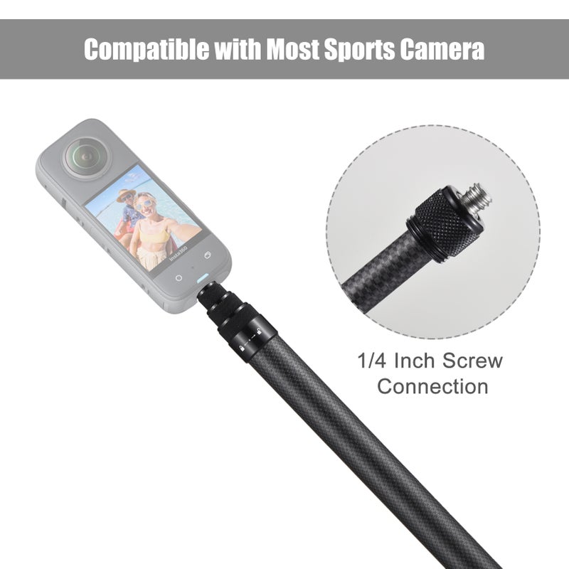 Portable Selfie Stick Carbon Fiber Stand Camera Bracket 1/4 Inch Screw Mount 36cm-150cm/14.2in-59in Adjustable Length Compatible with Insta360 X2/ X3 - Image 5