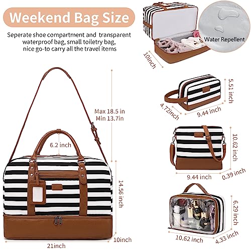Wogarl 4PCS Weekender Bags for Women Large Overnight Bag Weekend Travel Duffel Bag Carry on Shoulder with Shoe Compartment Canvas Toiletry Bag for Travel Business Gym(Wide Black White-CH) - Image 5