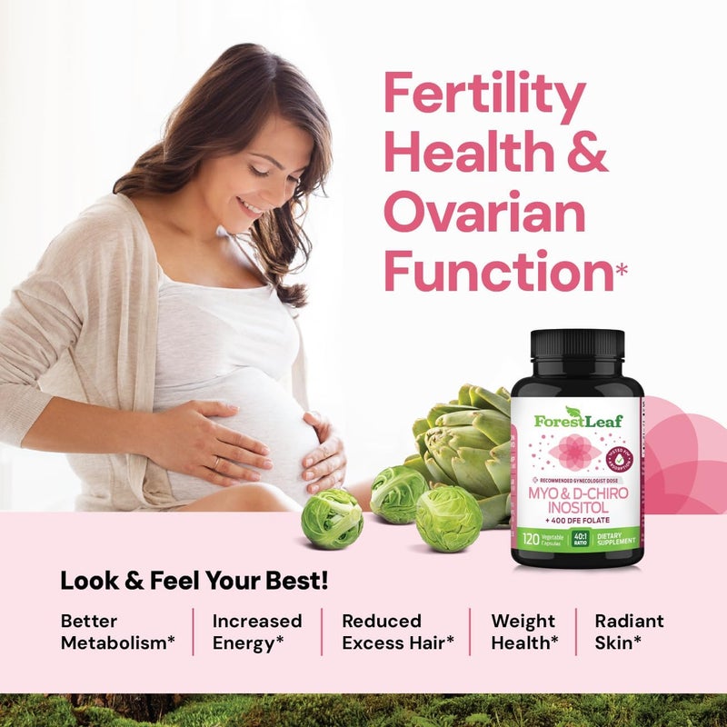 ForestLeaf مكمل ميو إينوزيتول ودي كايرو إينوزيتول لصحة النساء مكملات الخصوبة للنساء نسبة إينوزيتول 401 دعم وظيفة المبيض توازن الهرمونات الصحية للنساء 2050 ملغ 120 كبسولة مسحوق - Image 4