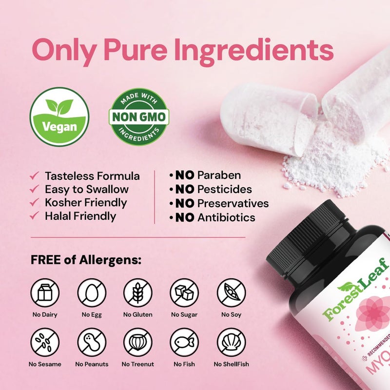 ForestLeaf مكمل ميو إينوزيتول ودي كايرو إينوزيتول لصحة النساء مكملات الخصوبة للنساء نسبة إينوزيتول 401 دعم وظيفة المبيض توازن الهرمونات الصحية للنساء 2050 ملغ 120 كبسولة مسحوق - Image 5