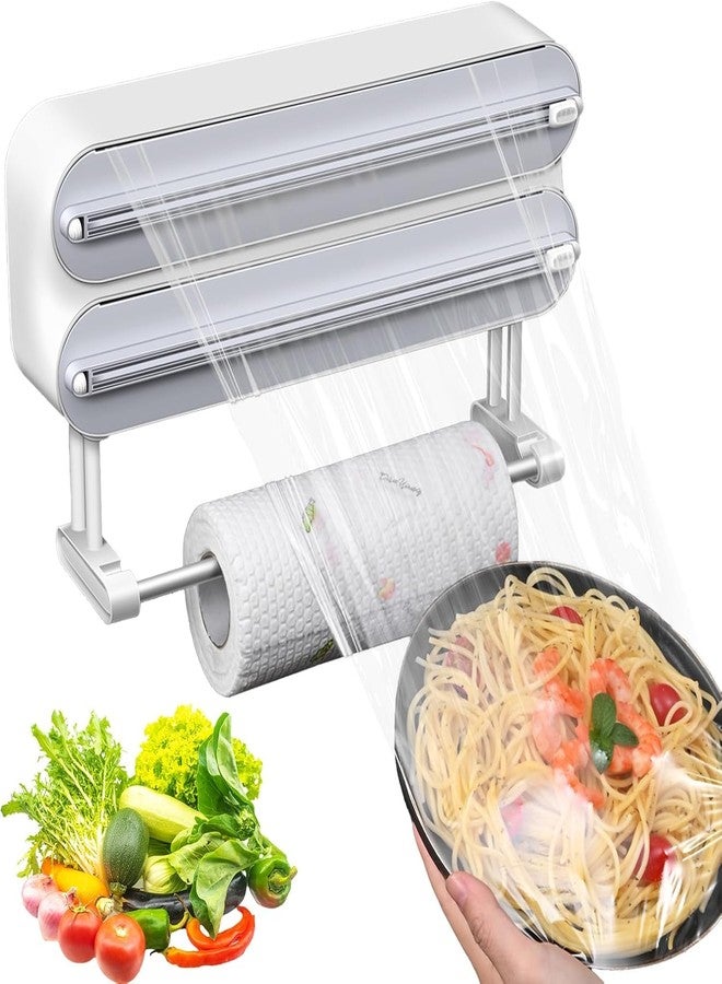 Zollyss Foil Paper Cutter and Holder | 3-in-1 Wrap Organizer Magnetic Wall Mounted Wrap Cutter and Paper Towel, Plastic Wrap & Aluminum Foil Dispenser with Built-in Cutter, Fits 12" Rolls, White - Image 1