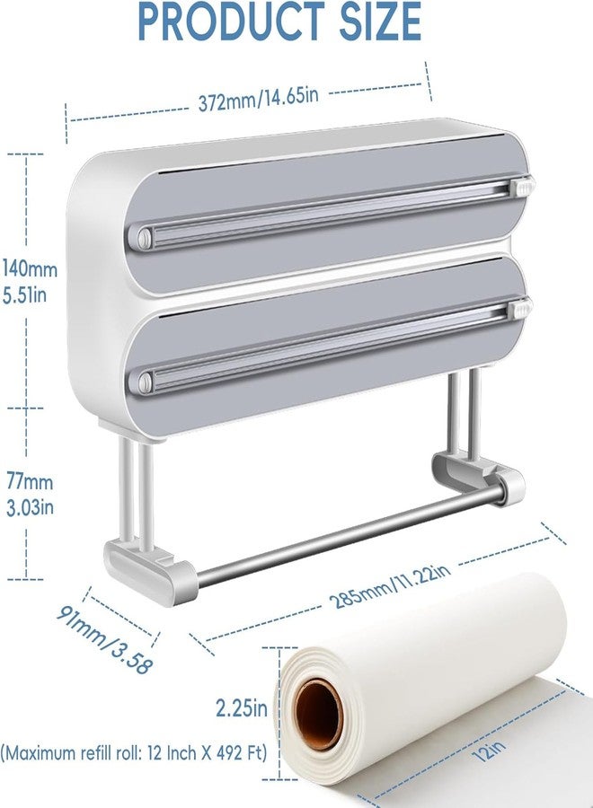 Zollyss Foil Paper Cutter and Holder | 3-in-1 Wrap Organizer Magnetic Wall Mounted Wrap Cutter and Paper Towel, Plastic Wrap & Aluminum Foil Dispenser with Built-in Cutter, Fits 12" Rolls, White - Image 2