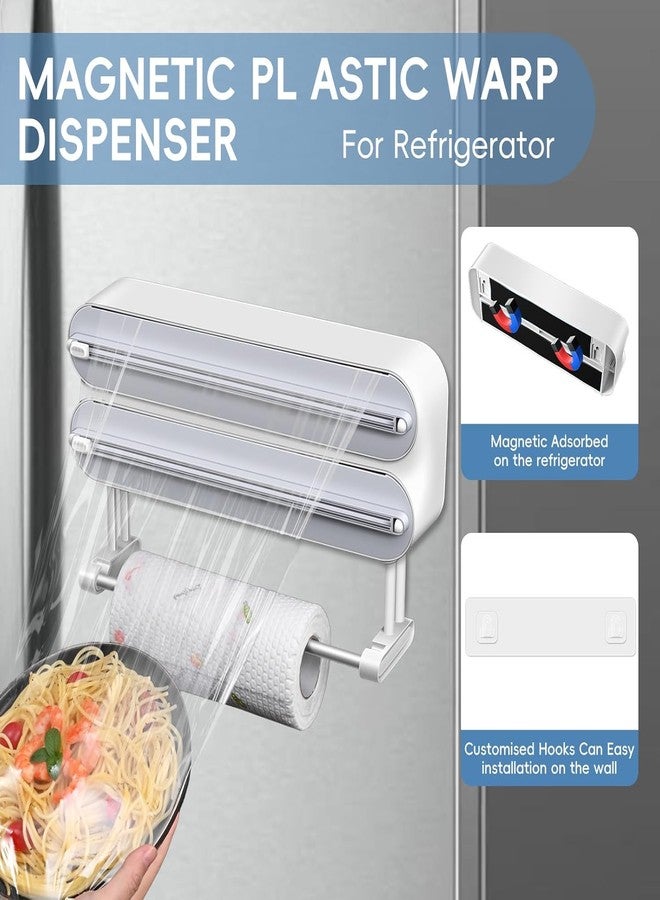 Zollyss Foil Paper Cutter and Holder | 3-in-1 Wrap Organizer Magnetic Wall Mounted Wrap Cutter and Paper Towel, Plastic Wrap & Aluminum Foil Dispenser with Built-in Cutter, Fits 12" Rolls, White - Image 3