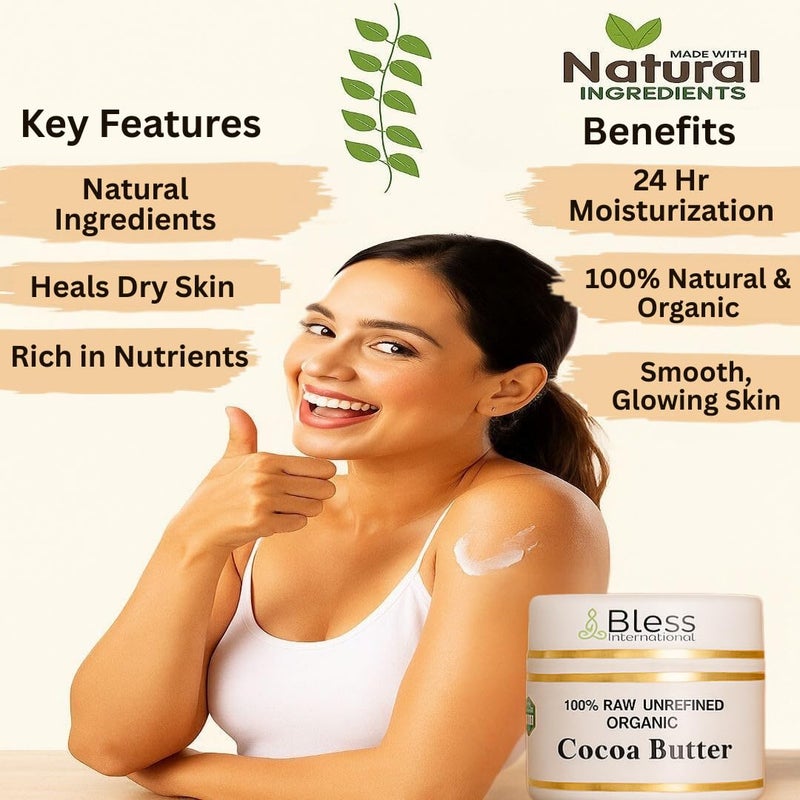 Bless International Organic Raw Cocoa Butter 100% Pure,Natural & Unrefined| Skin Moisturizer For Face, Body & Hair| 4 OZ/115 GM Ivory / White Grade A | DIY Creams, Balms, Lotions, Soaps| Softens Dry & Tough Skin - Image 5
