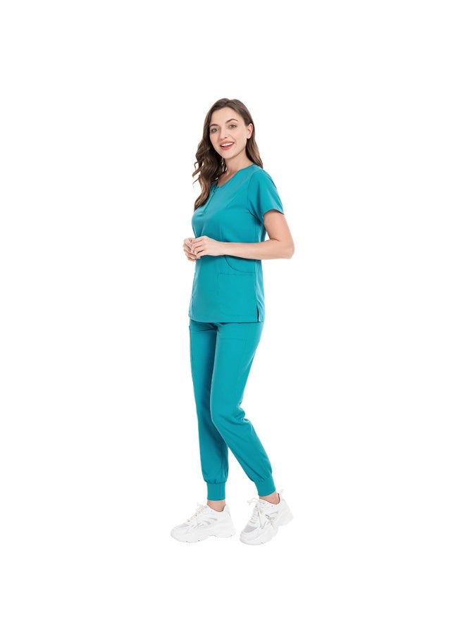 NIBEMINENT Medical Scrubs Set Nurse Uniforms Women Surgical Suit Zip V-neck Pocket Tops+Jogger Pants Hospital Dental Clinic Doctor Workwear - Image 1