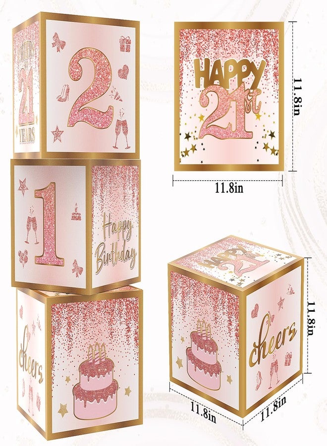 RTHPY 21st Birthday Decorations for Her,Happy 21st Birthday Decorations for Women Rose Gold 21 Boxes Decor for Girls Pink Rose Gold Foil Number Balloons Party Supplies Tassel Curtain - Image 3