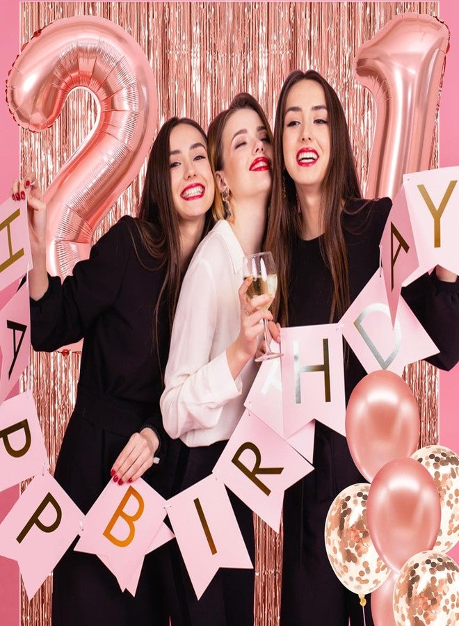 RTHPY 21st Birthday Decorations for Her,Happy 21st Birthday Decorations for Women Rose Gold 21 Boxes Decor for Girls Pink Rose Gold Foil Number Balloons Party Supplies Tassel Curtain - Image 5