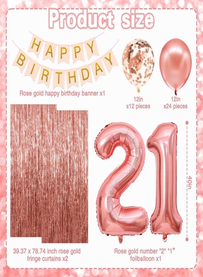 RTHPY 21st Birthday Decorations for Her,Happy 21st Birthday Decorations for Women Rose Gold 21 Boxes Decor for Girls Pink Rose Gold Foil Number Balloons Party Supplies Tassel Curtain - Image 2