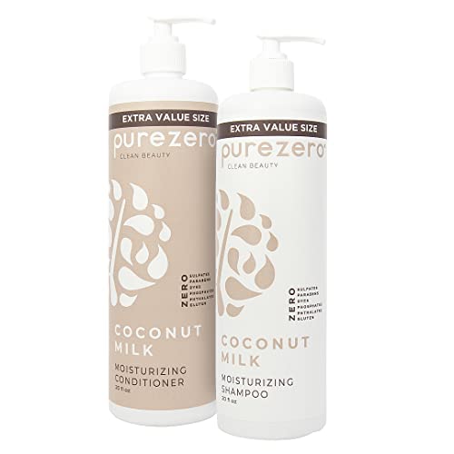 Purezero 20 Oz Value Pack Coconut Milk Shampoo & Conditioner Set, Bulk Pack, Intense Hydration & Increase Shine, Fight Dandruff & Frizz, Zero Sulfates, Parabens, Dyes,100% Vegan & Cruelty-Free - Image 1