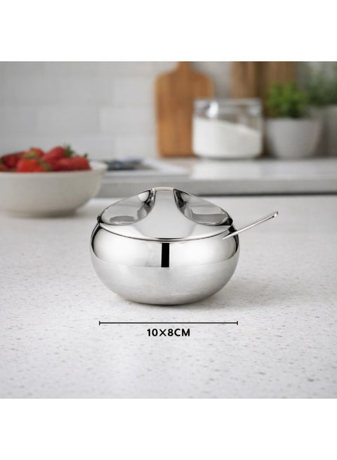 A luxurious stainless steel sugar bowl ✨🤍 with a stylish and modern design