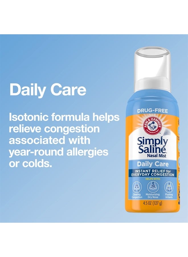 ARM & HAMMER Simply Saline Nasal Care Daily Mist 4.5oz – Instant Relief for Every Day Congestion – One 4.5oz Bottle - Image 2