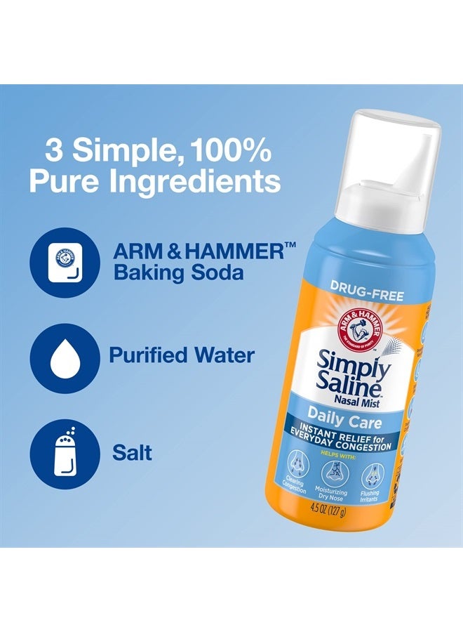 ARM & HAMMER Simply Saline Nasal Care Daily Mist 4.5oz – Instant Relief for Every Day Congestion – One 4.5oz Bottle - Image 3