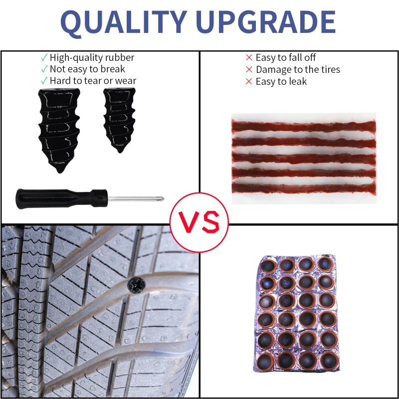 Onfunlee Tire Repair Nails 70PCS, Rubber Screw in Tyre Repair Screws Plugs Flat Tire Fix Rubber Nail Kits Heavy Duty Vacuum Tyre Tool with Screwdriver Box for Car Motorcycle Truck Jeep Puncture (35S+35L) - Image 4