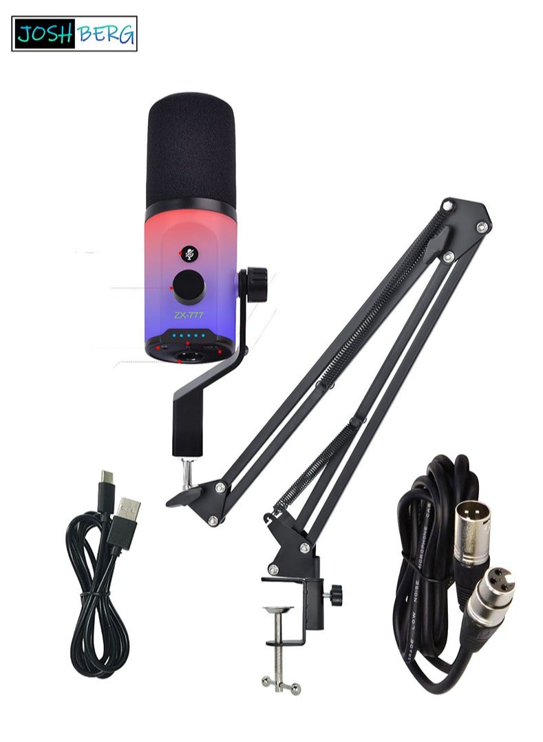 جوشبيرغ ميكروفون ألعاب ZX-777، ميكروفون USB للكمبيوتر الشخصي لمقاطع الفيديو والبودكاست والبث المباشر، ميكروفون مكثف مع كتم صوت سريع، مرشح بوب، مؤشر RGB، حامل صدمات، زر تدوير الكسب، متوافق مع تسجيل الصوت المباشر للكمبيوتر الشخصي - Image 1