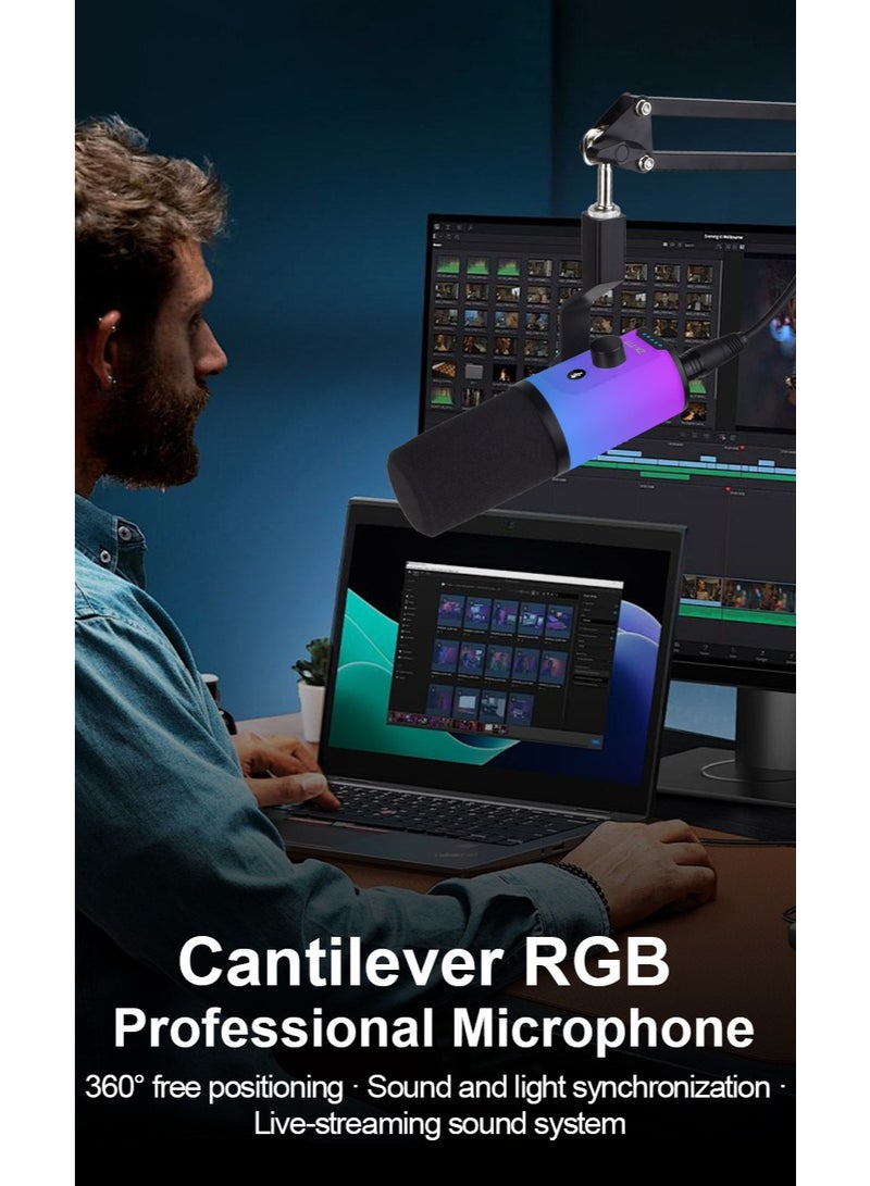 جوشبيرغ ميكروفون ألعاب ZX-777، ميكروفون USB للكمبيوتر الشخصي لمقاطع الفيديو والبودكاست والبث المباشر، ميكروفون مكثف مع كتم صوت سريع، مرشح بوب، مؤشر RGB، حامل صدمات، زر تدوير الكسب، متوافق مع تسجيل الصوت المباشر للكمبيوتر الشخصي - Image 2
